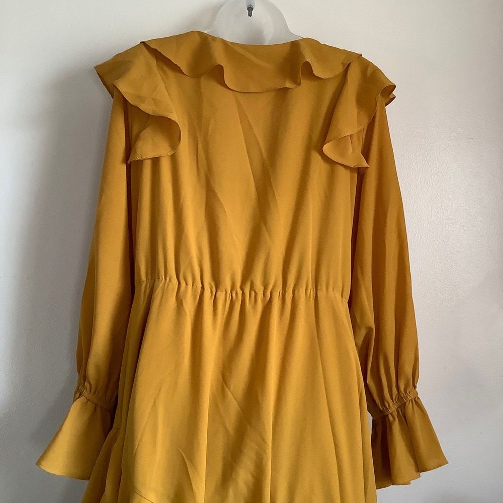 Eloquii Mustard Yellow Ruffle Lace Up High Low Maxi Dress Womens Size 14 Boho - Picture 10 of 16